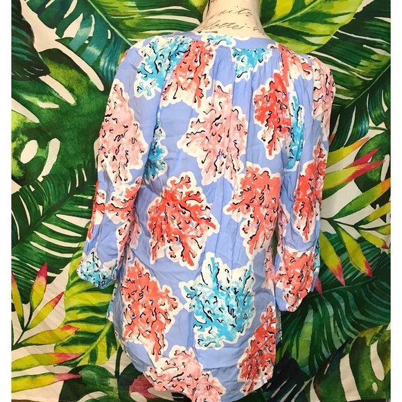 NWT $59 Crown & Ivy Small Blue Coral Colorful Beach Nautical Summer Light Blouse - Picture 5 of 8
